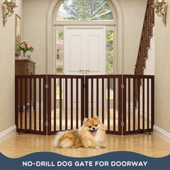 Homykic Bamboo Dog Gate with stable support feet protects floors and stops sliding.