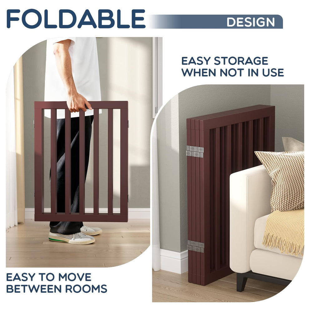 Homykic Bamboo Dog Gate folds compact for easy storage.