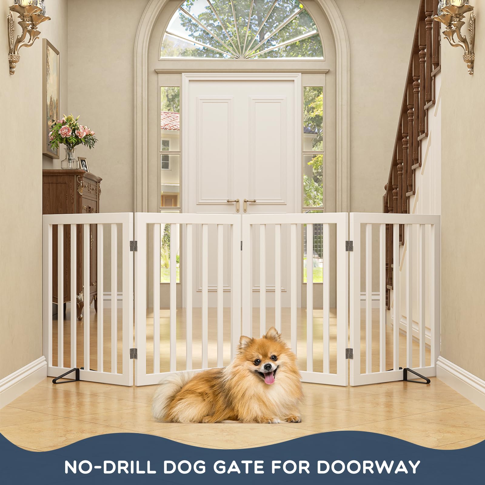 Homykic bamboo gate with support feet stays stable on any floor.