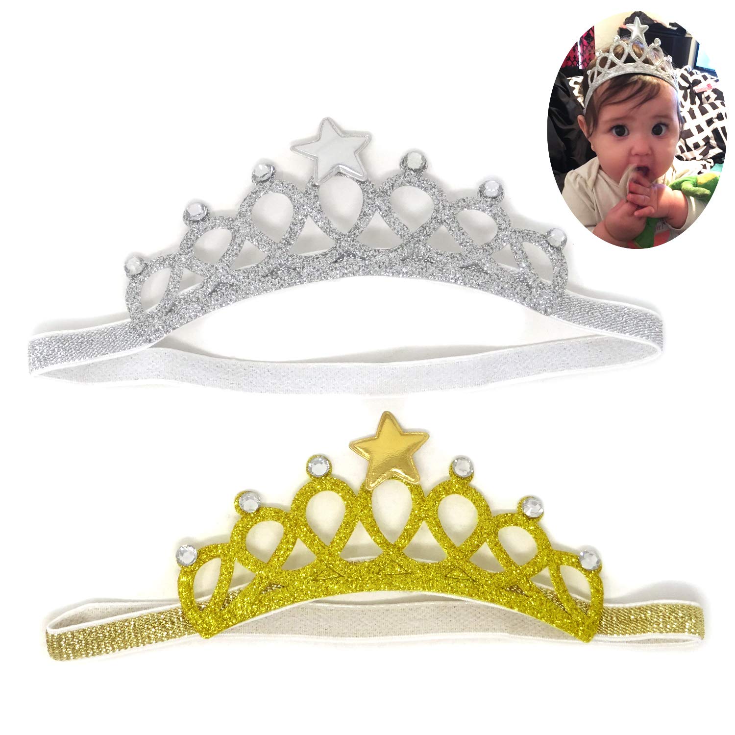 Honbay princess crown headband gold crystal close-up for party-ready baby pics