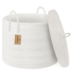 HONCESTA extra-large basket with lid image for blankets and clutter control.