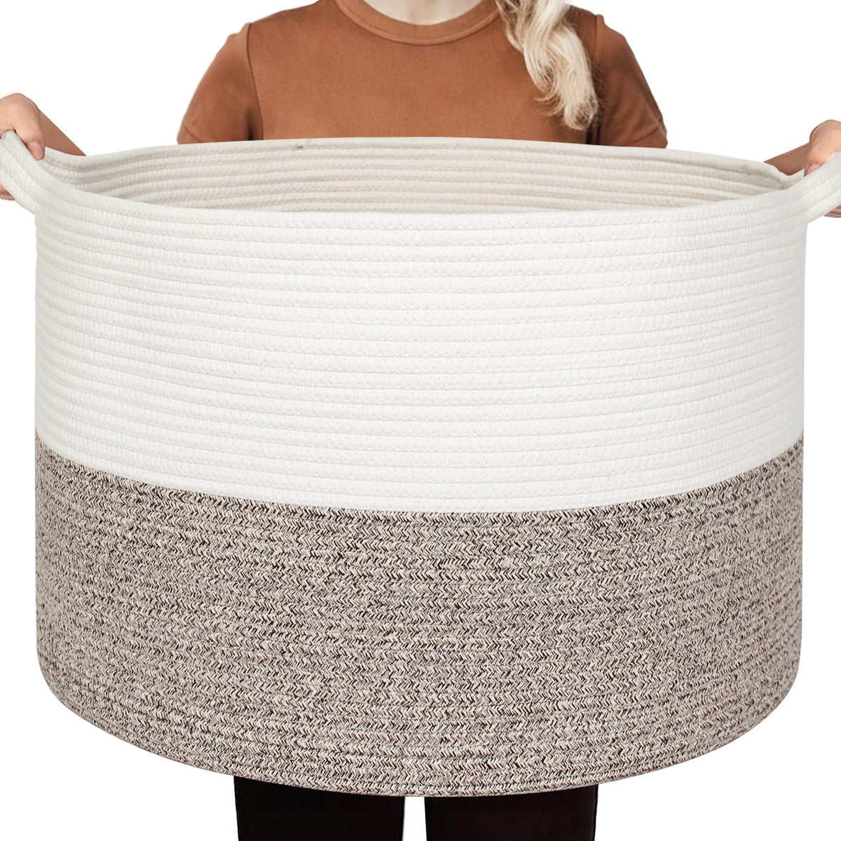 HONCESTA extra-large basket open top for blanket storage and easy access.