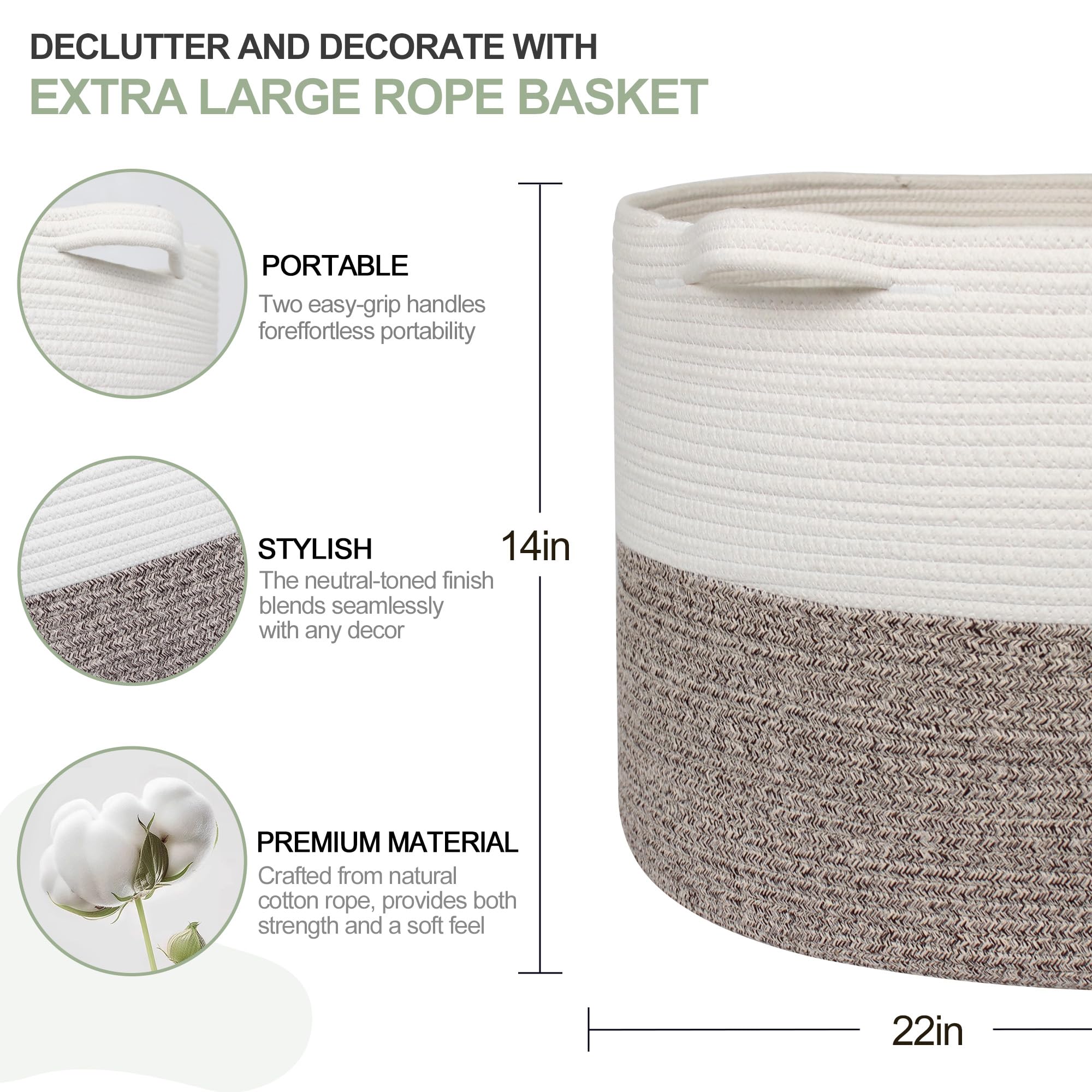 HONCESTA large basket with handles for easy transport of heavier items.