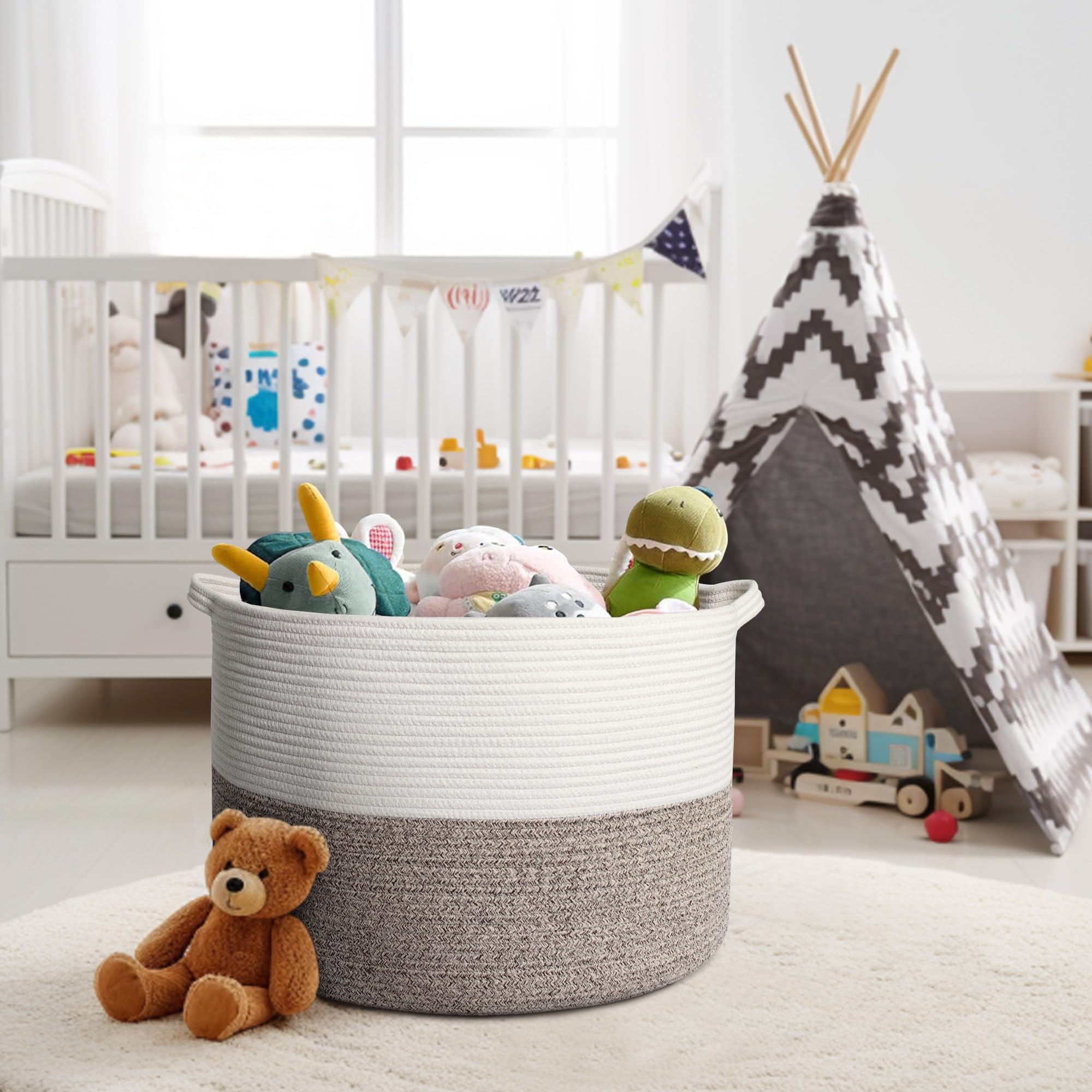 HONCESTA neutral-tone basket blends with modern and rustic decor.