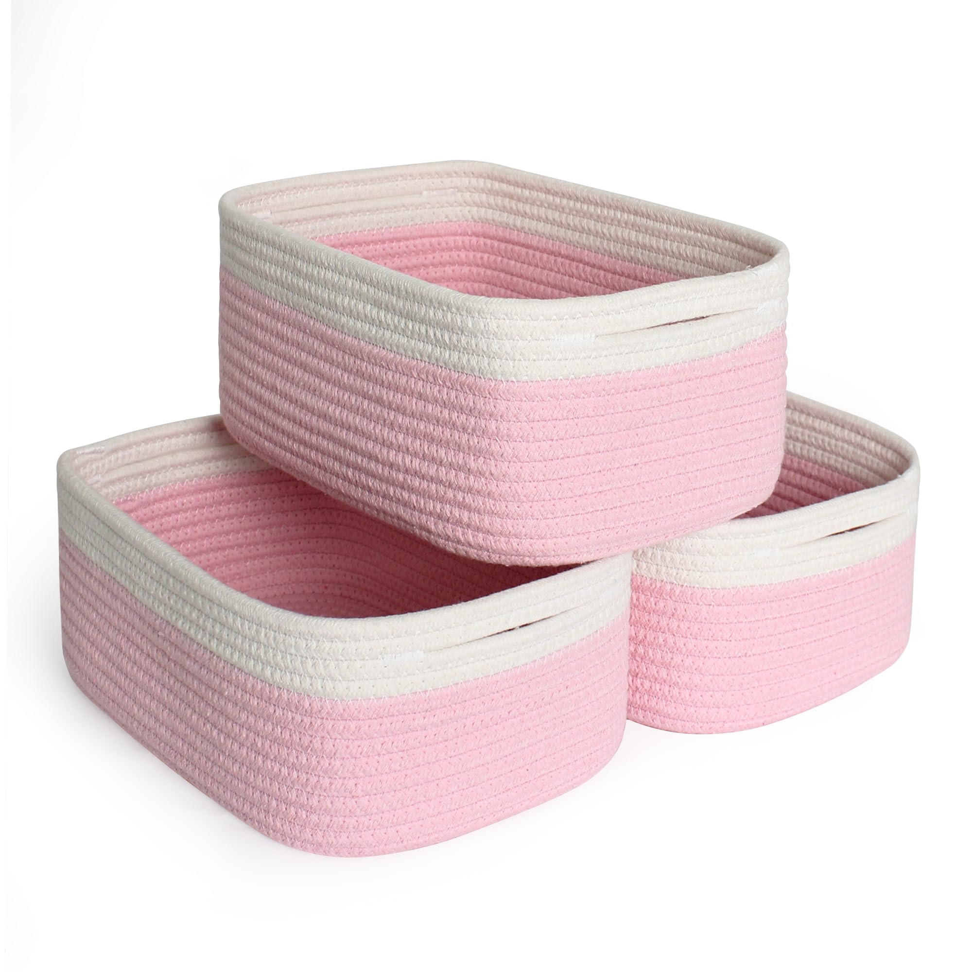 HONCESTA pink storage baskets 3-pack neatly organized shelves for toys and essentials.