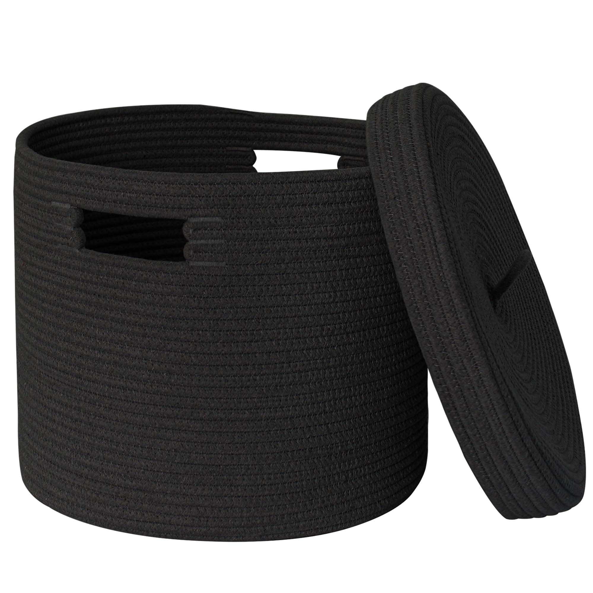 Honcesta storage basket with lid neatly holds blankets, keeping living spaces organized and cozy.