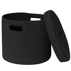 Honcesta storage basket with lid neatly holds blankets, keeping living spaces organized and cozy.