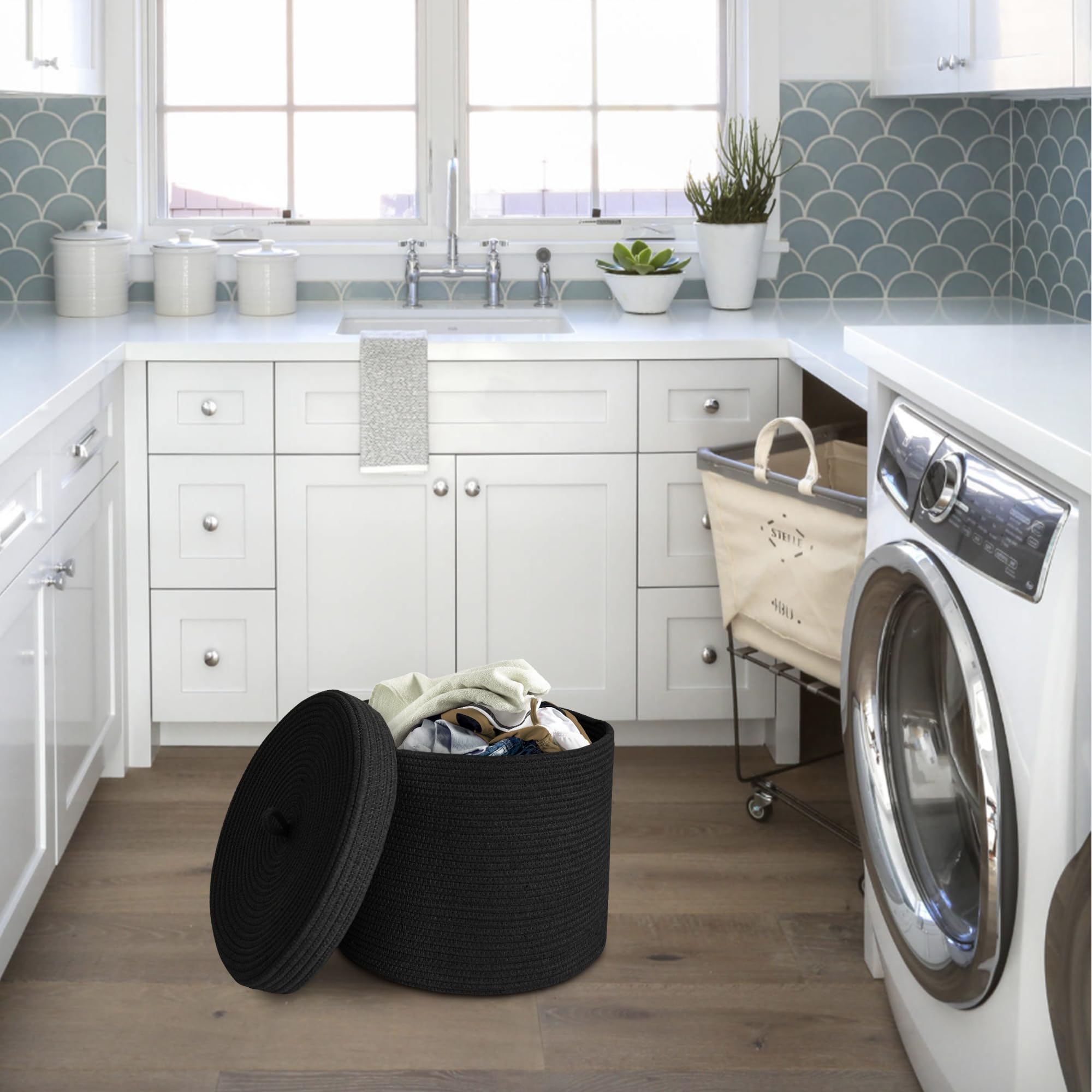 Honcesta nursery-decor basket adds neutral texture while organizing toys or linens.