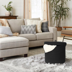Honcesta storage basket with lid keeps towels accessible yet out of sight.