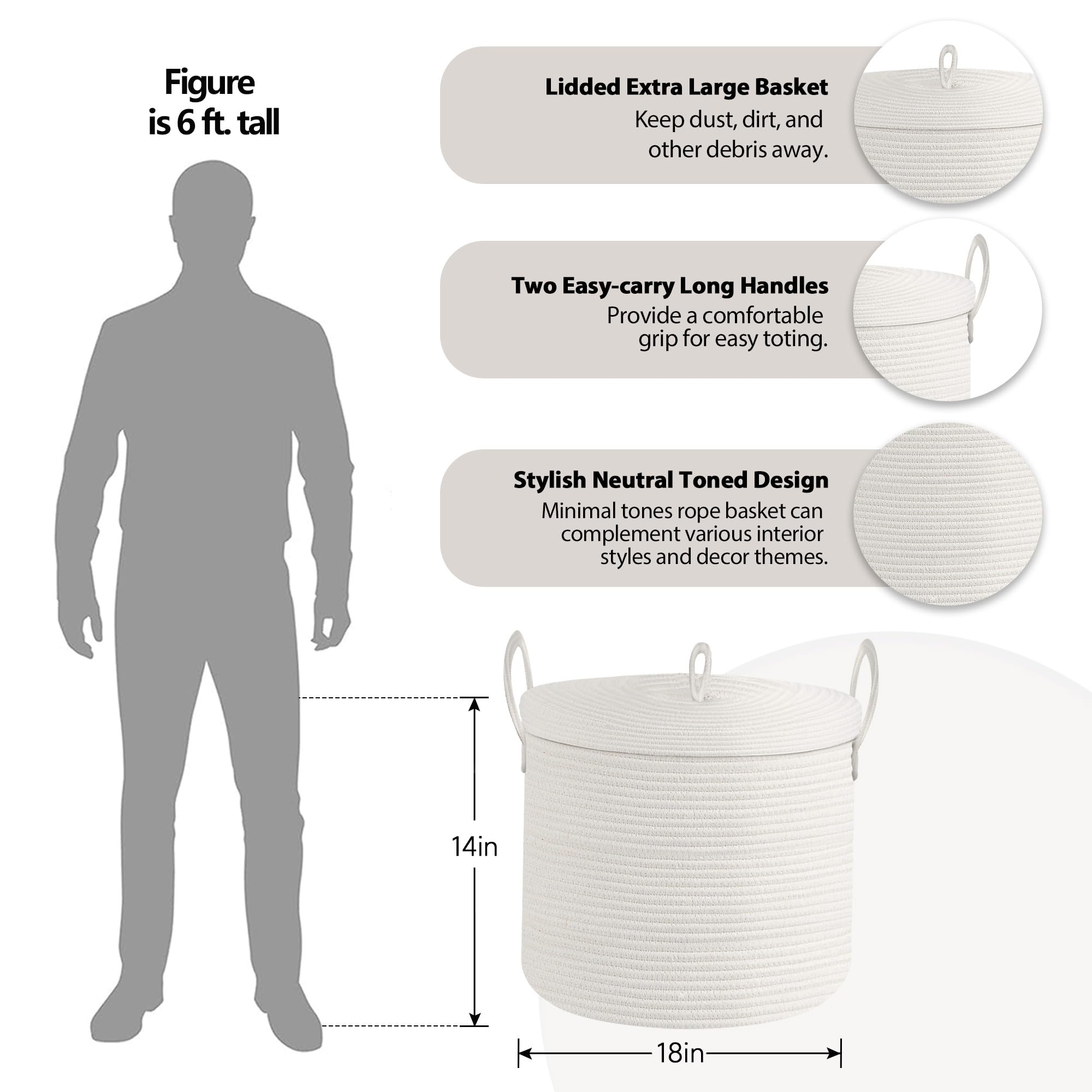HONCESTA white storage basket for throws and towels decor-ready.
