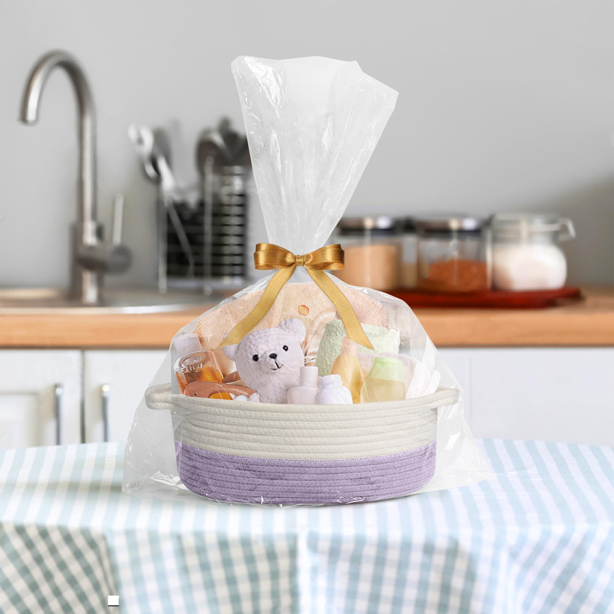 HONCESTA nursery organizer basket in purple complements cute baby essentials.