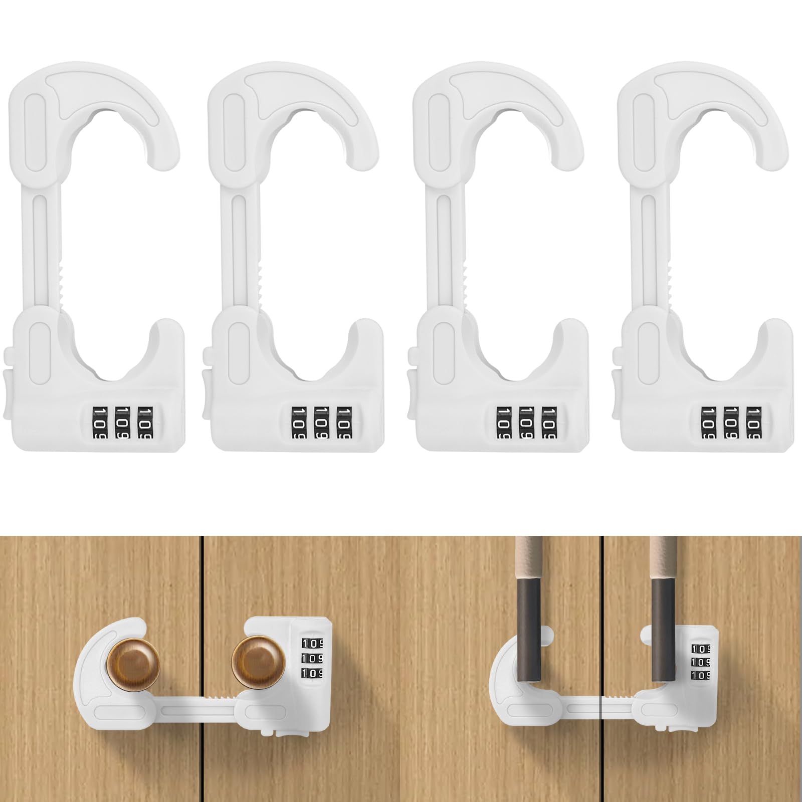 HoneSecur 4-pack cabinet locks ready for use in kitchen and bedroom safety.