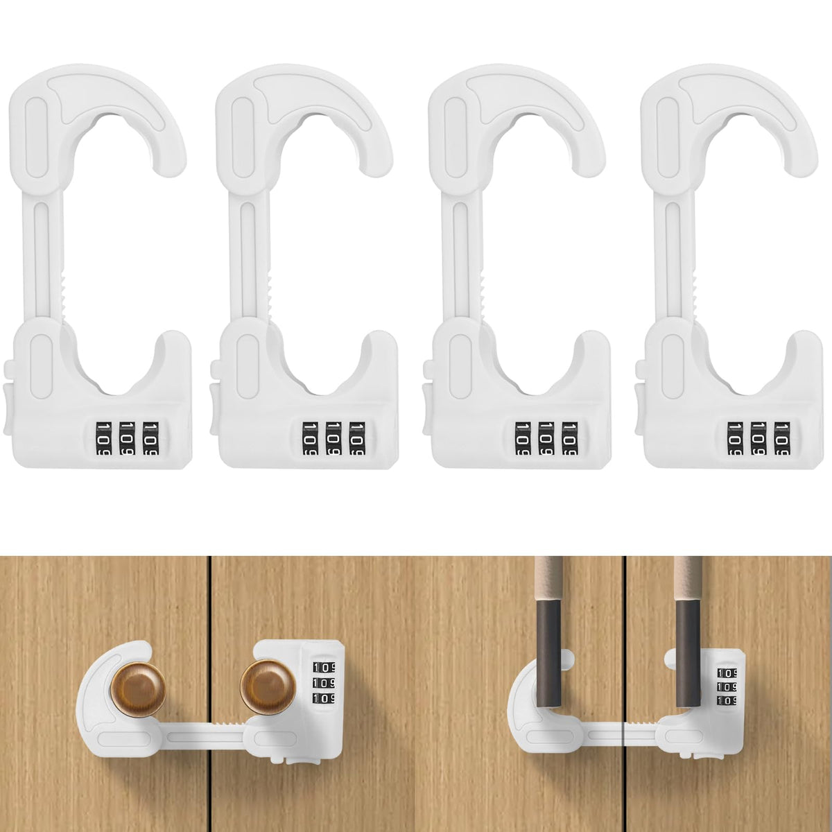 HoneSecur 4-pack cabinet locks ready for use in kitchen and bedroom safety.