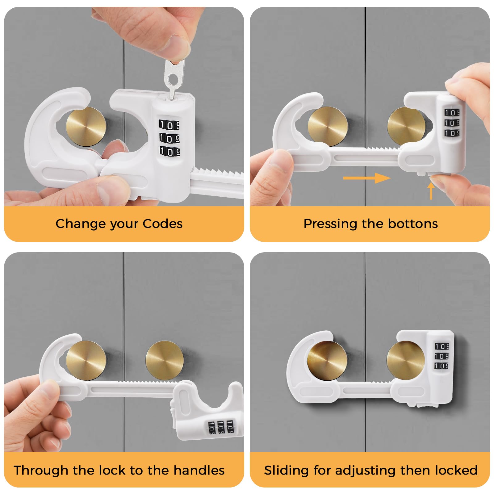 HoneSecur child-proof cabinet latch demonstrates safer daily routines.