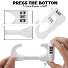 HoneSecur sliding cabinet lock closeup shows adjustable length for various cabinets.