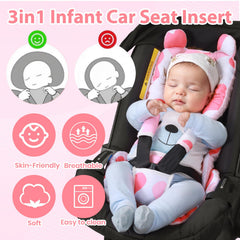 Honeau 3D thickened head and body support cushions baby's posture during car rides.