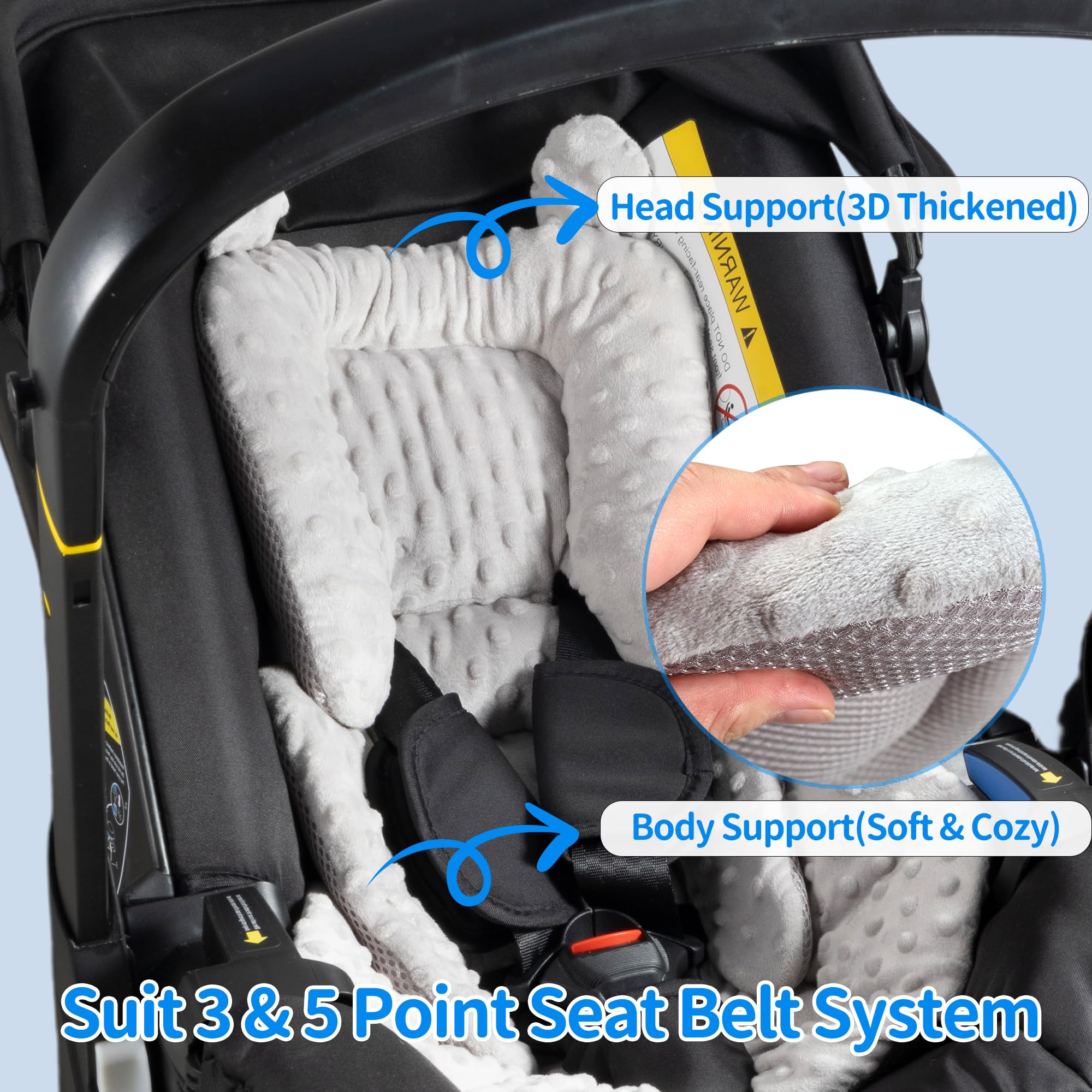 Honeau baby shower gift-ready insert keeps newborn comfy during travel.