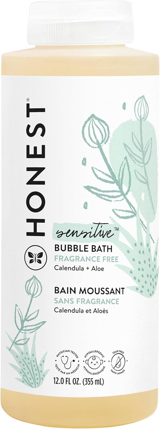 The Honest Company baby bubble bath bottle offers gentle, tear-free bubbles for bathtime.