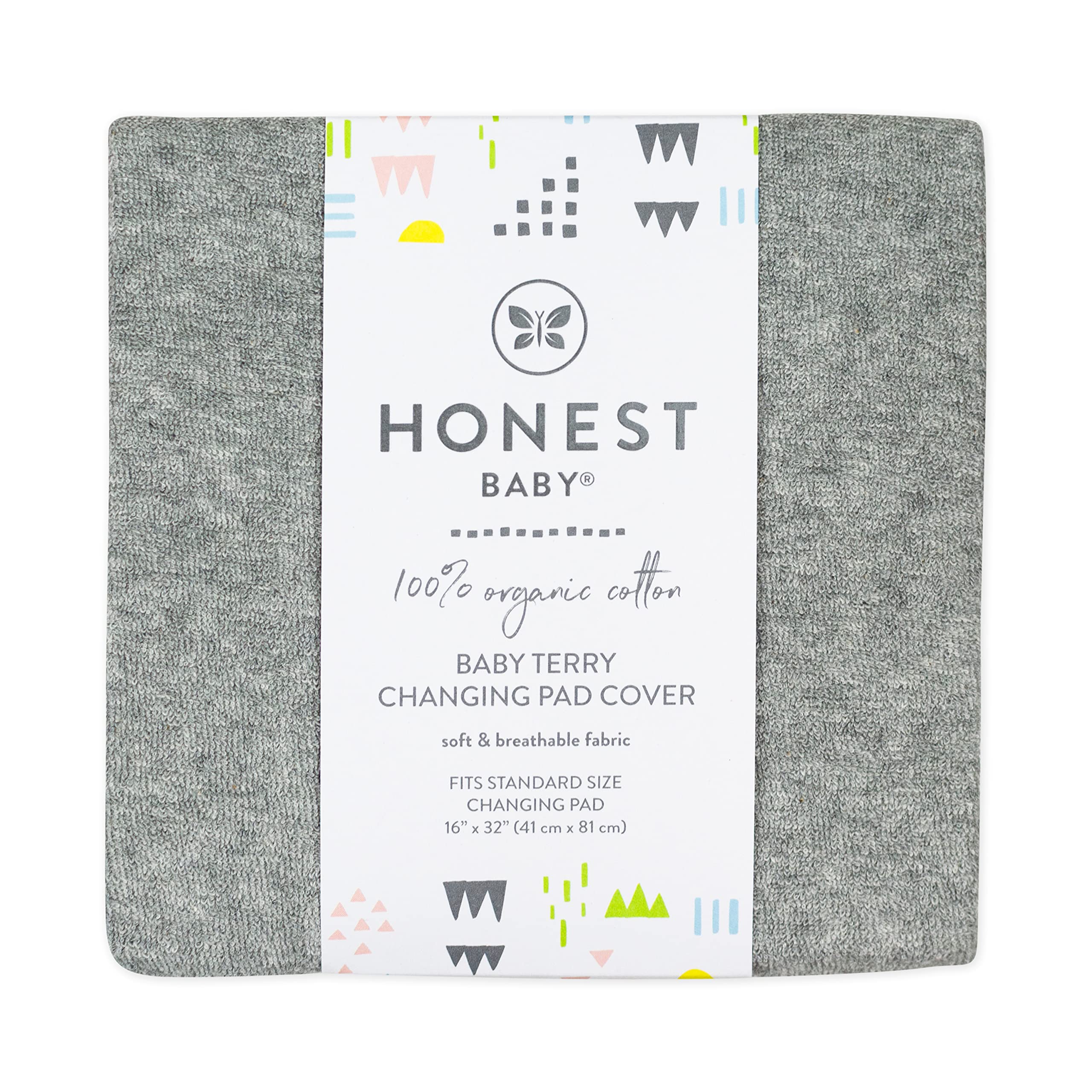 HonestBaby gray heather cover on a standard pad, easy to clean after messes.