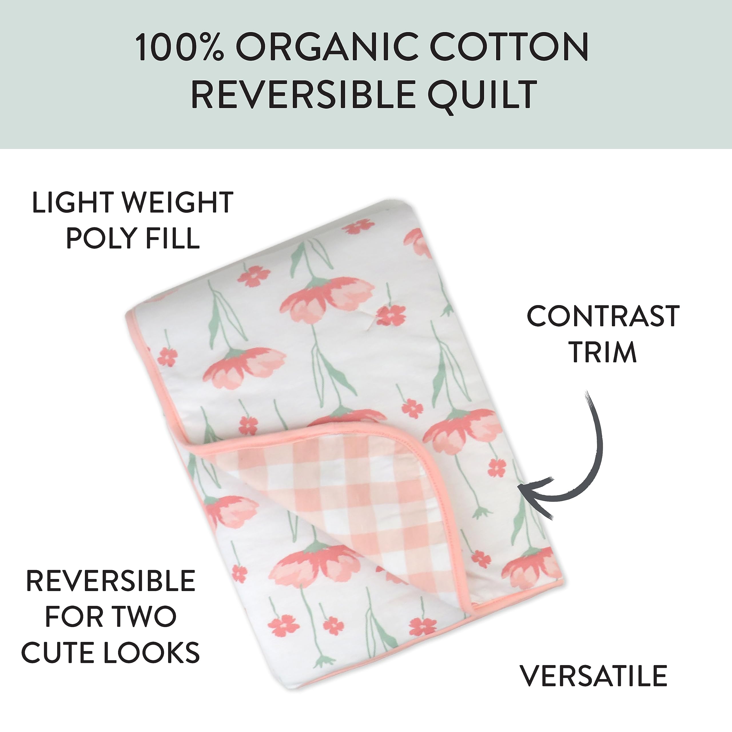 HonestBaby reversible blanket color side provides visual contrast for soothing snuggles.