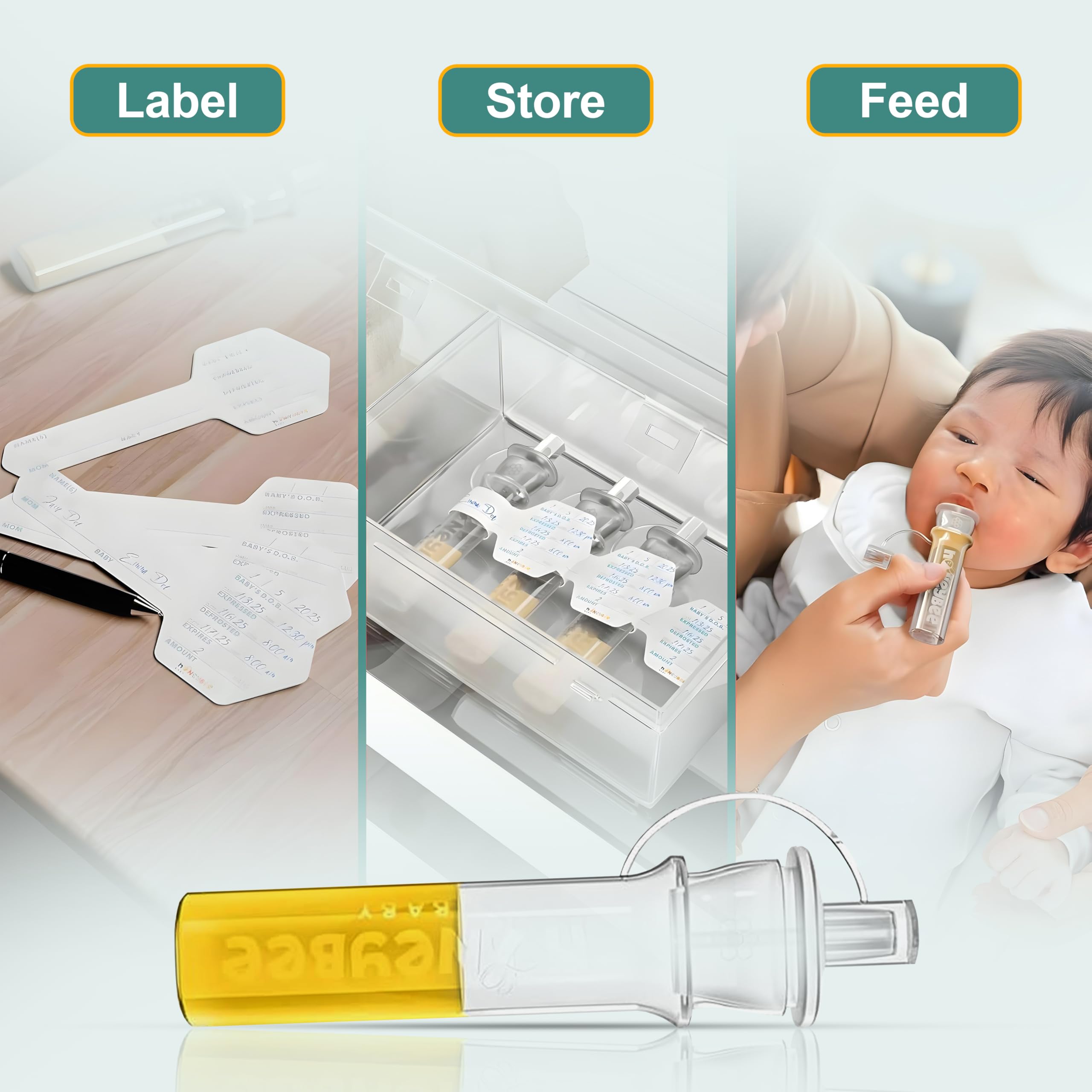 Honeybee Baby ready-to-use collectors for quick, clean colostrum harvesting.