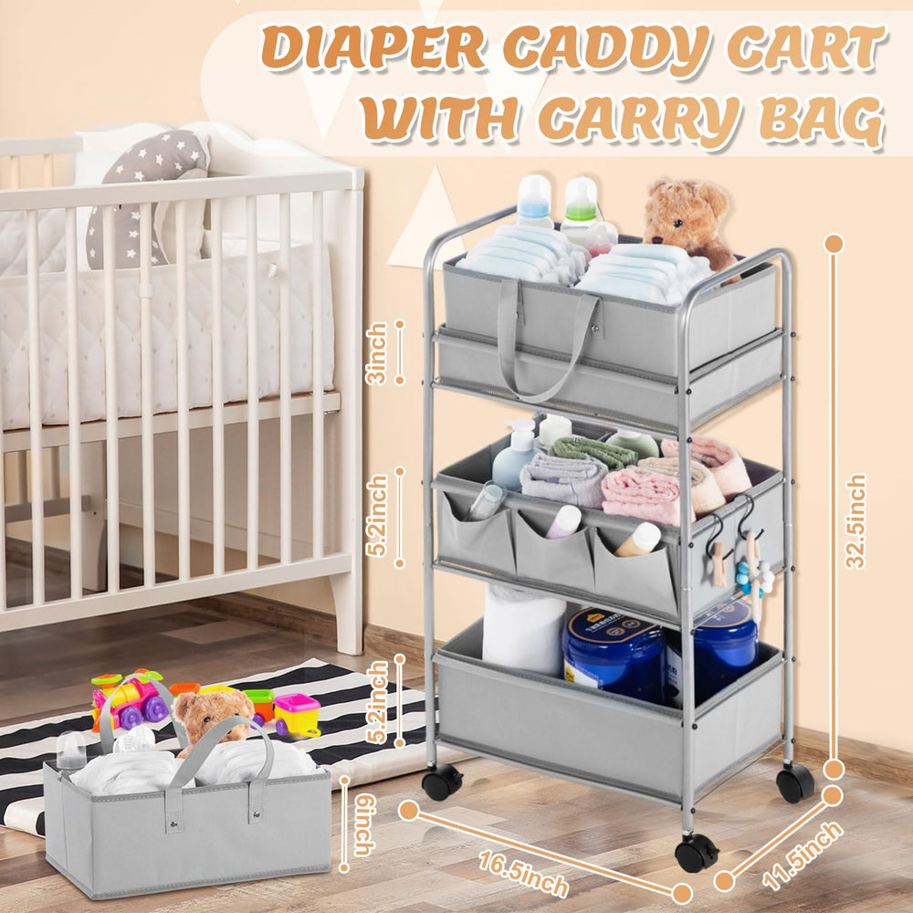 Honeydak 2in1 diaper caddy cart with divider demonstrates flexible bottle and formula storage