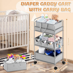 Honeydak 2in1 diaper caddy cart with divider demonstrates flexible bottle and formula storage