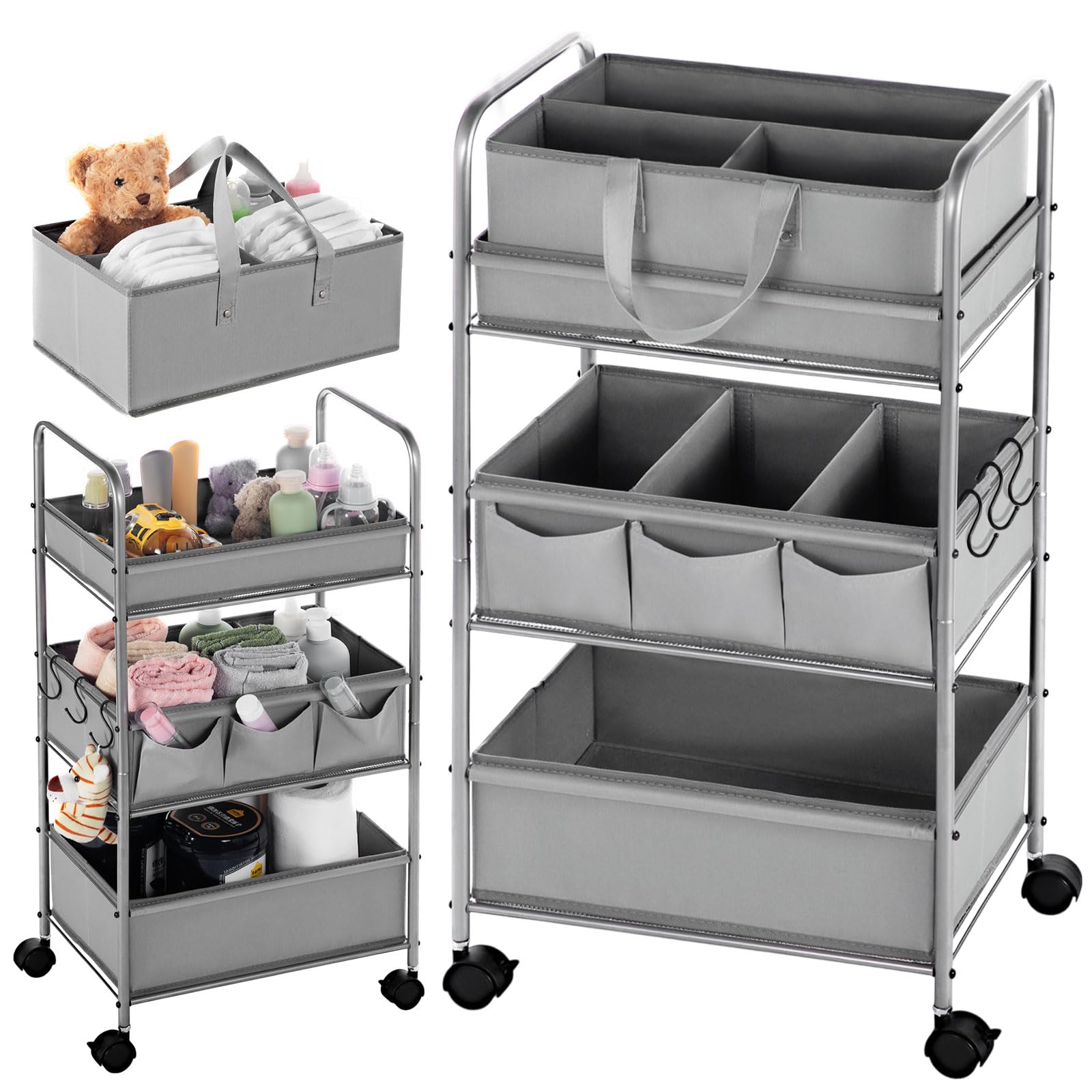 Honeydak 2in1 diaper caddy cart top view shows large storage for diapers and wipes