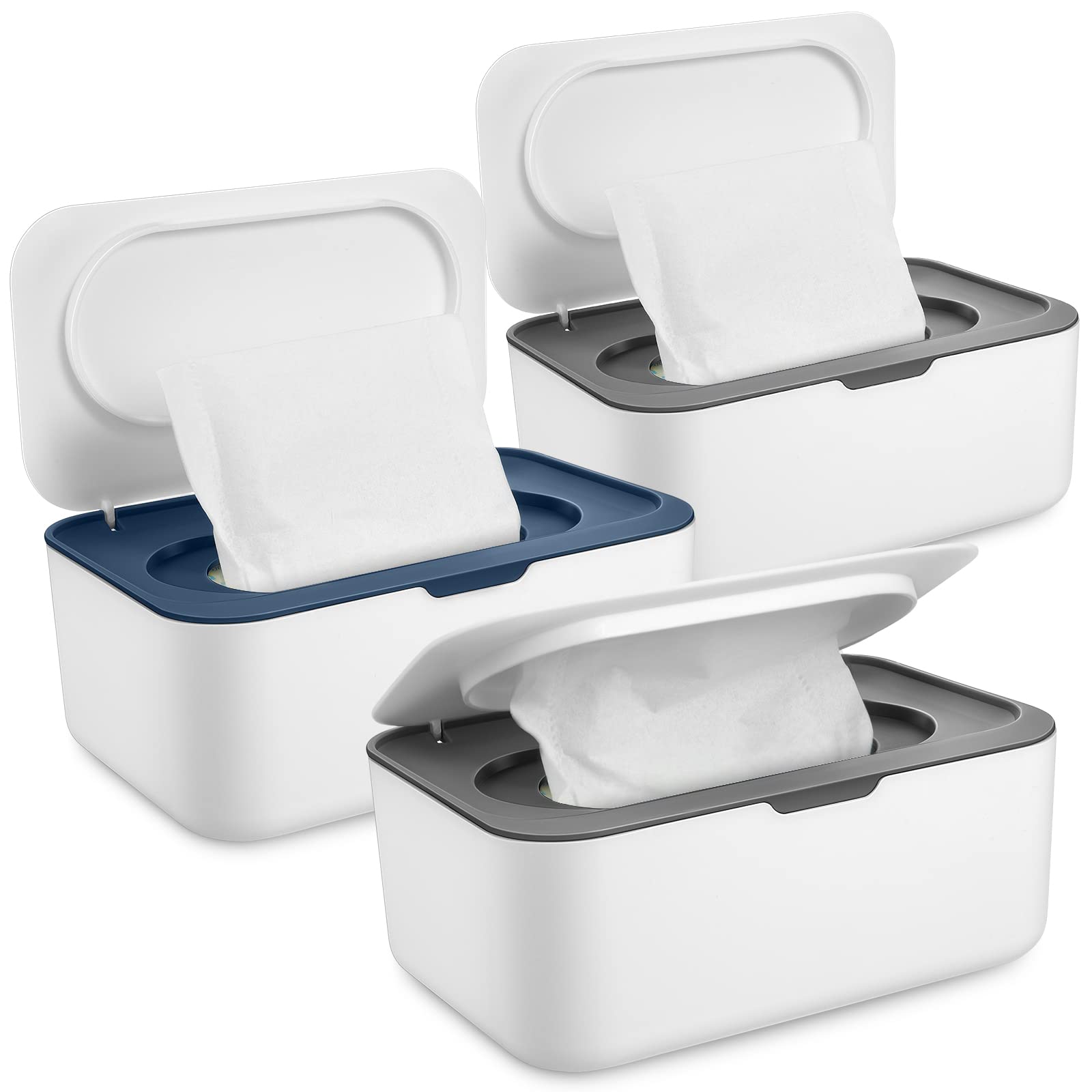 Honeydak baby wipes dispenser blue-gray set enables easy one-handed wipe retrieval