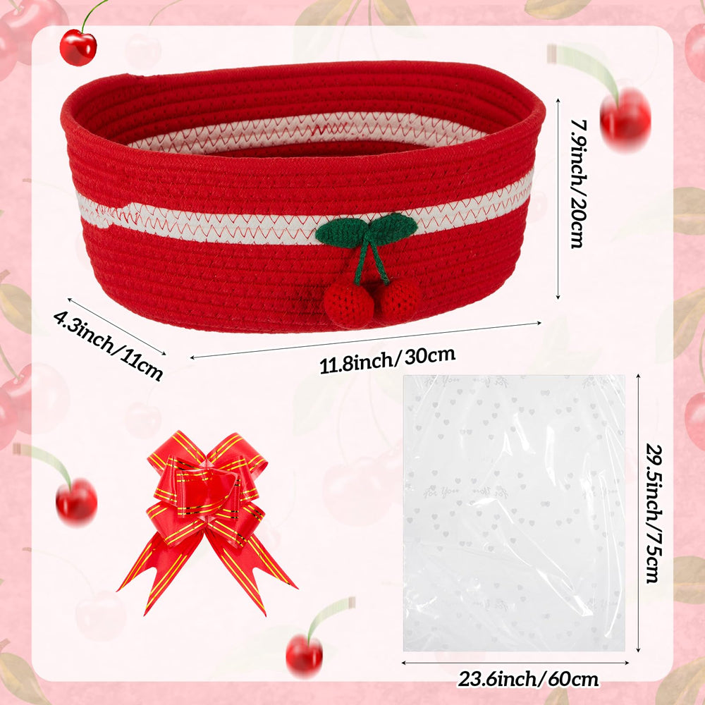 Honeydak cherry basket handles close-up showcases sturdy cotton rope and easy-grab handles