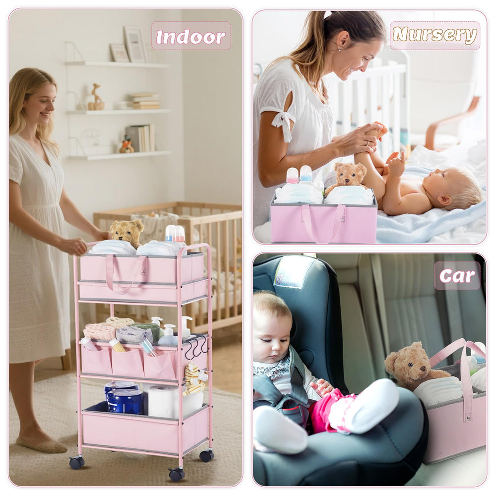 Honeydak diaper caddy 360-degree wheels for smooth room-to-room movement