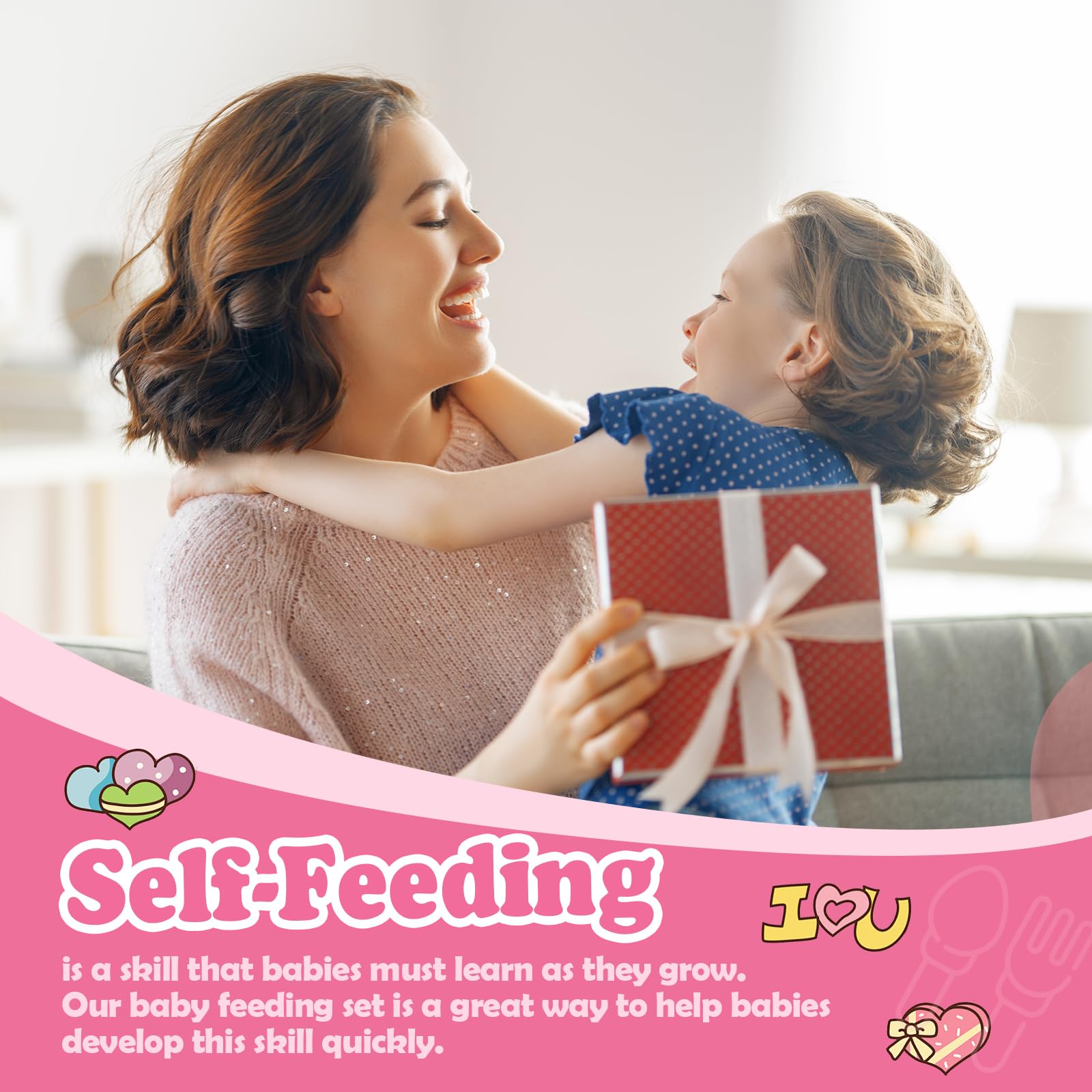 Honeydak pink and matte tan colors brighten mealtimes for kids.