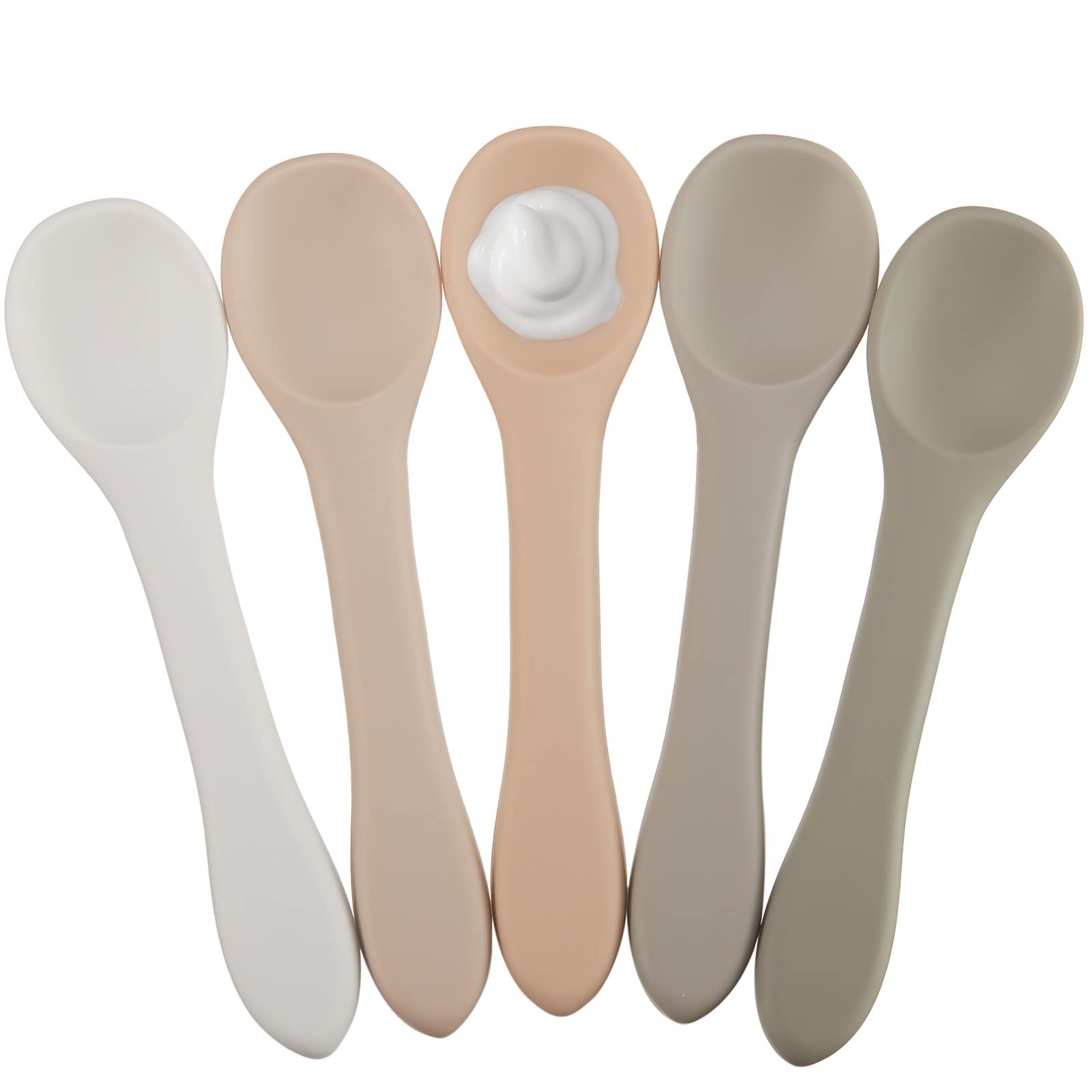 Honeydak silicone baby spoons set in five colors for independent self-feeding.