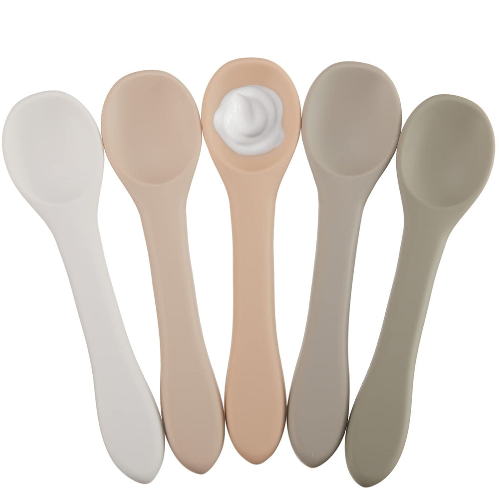 Honeydak silicone baby spoons set in five colors for independent self-feeding.