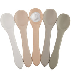 Honeydak silicone baby spoons set in five colors for independent self-feeding.