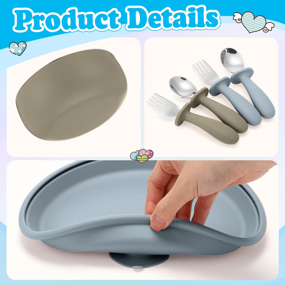 Honeydak stainless steel utensils closeup with rounded edges for safe self-feeding.