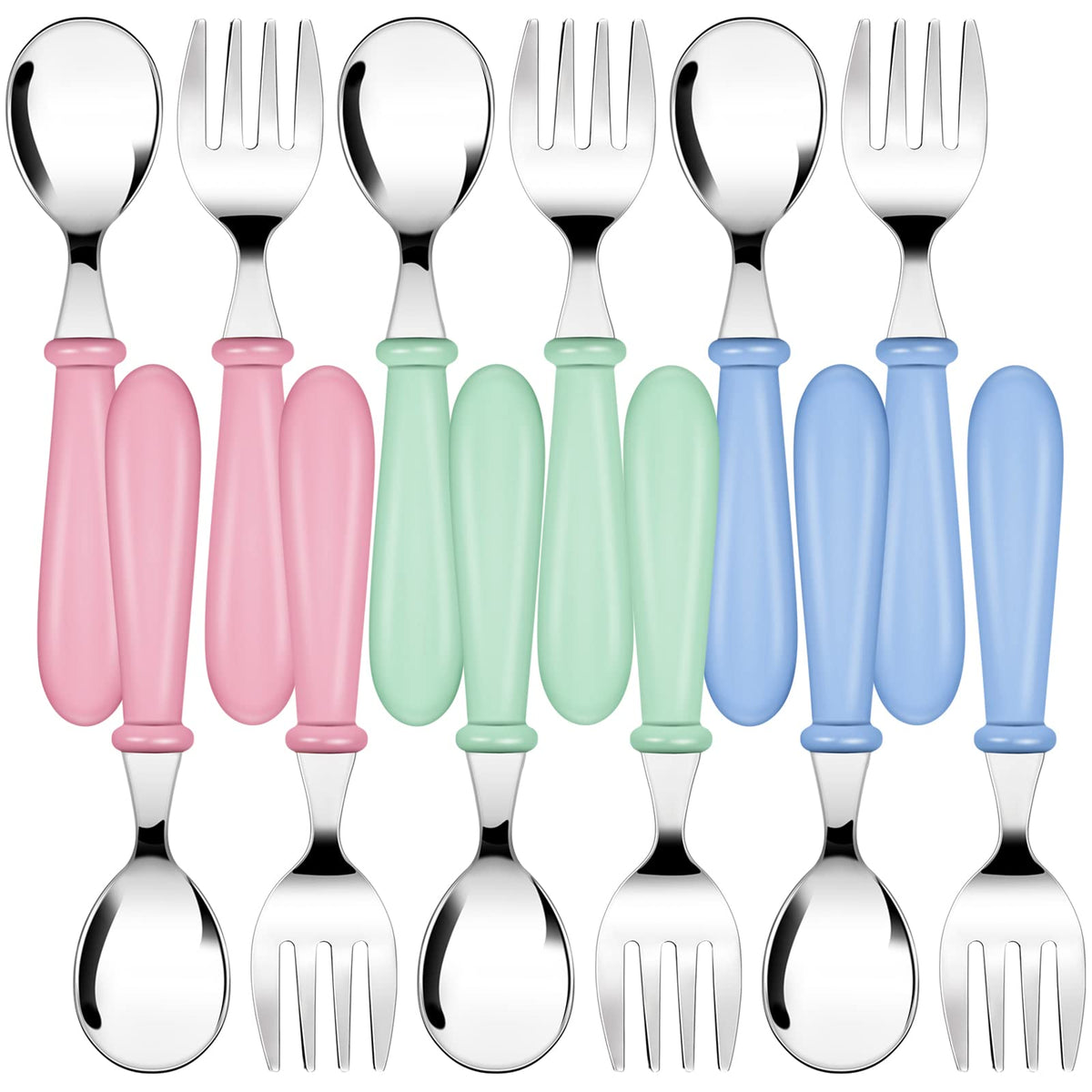 Honeydak toddler utensils pink fork improves self-feeding comfort.