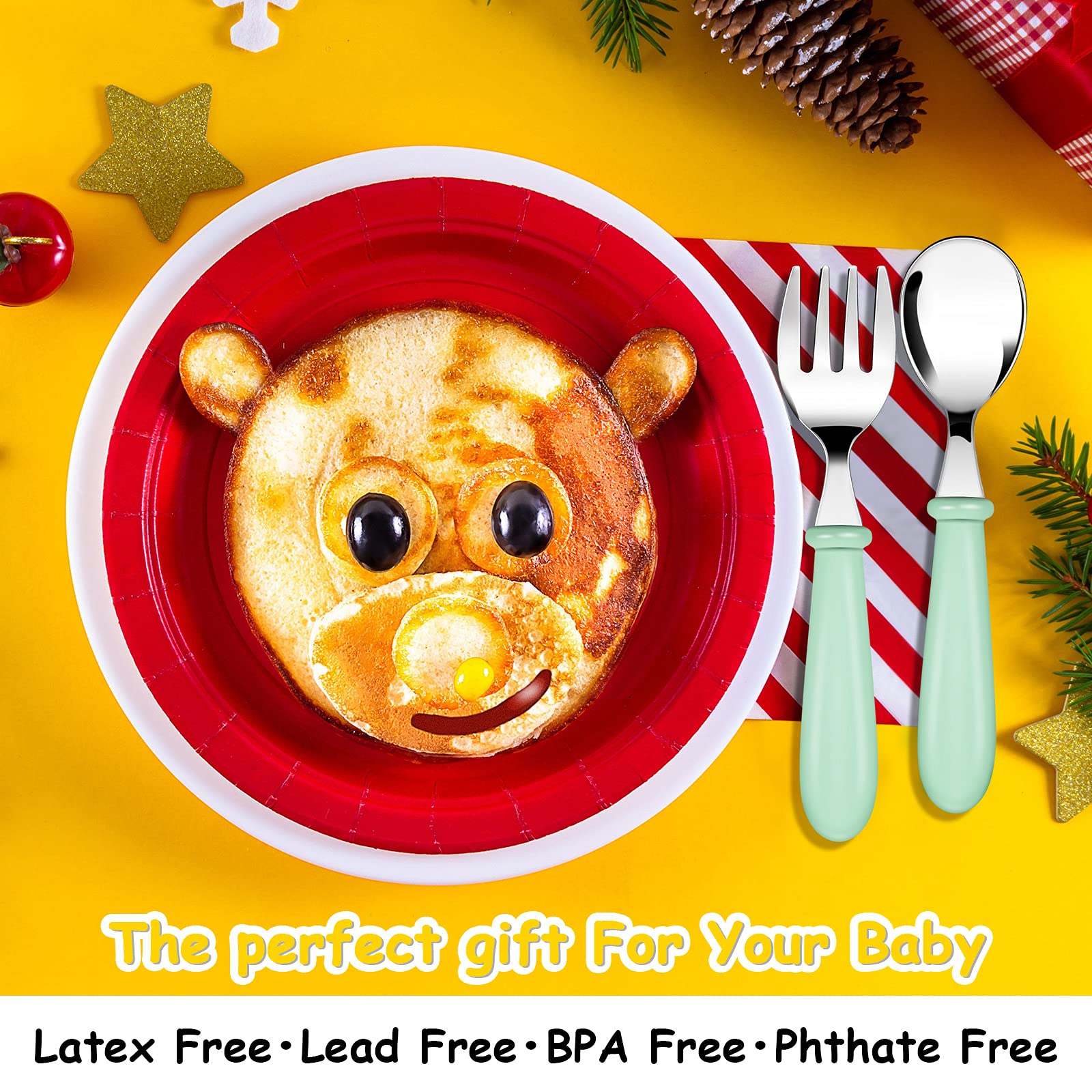 Honeydak toddler utensils round-handle design eases kid grip.