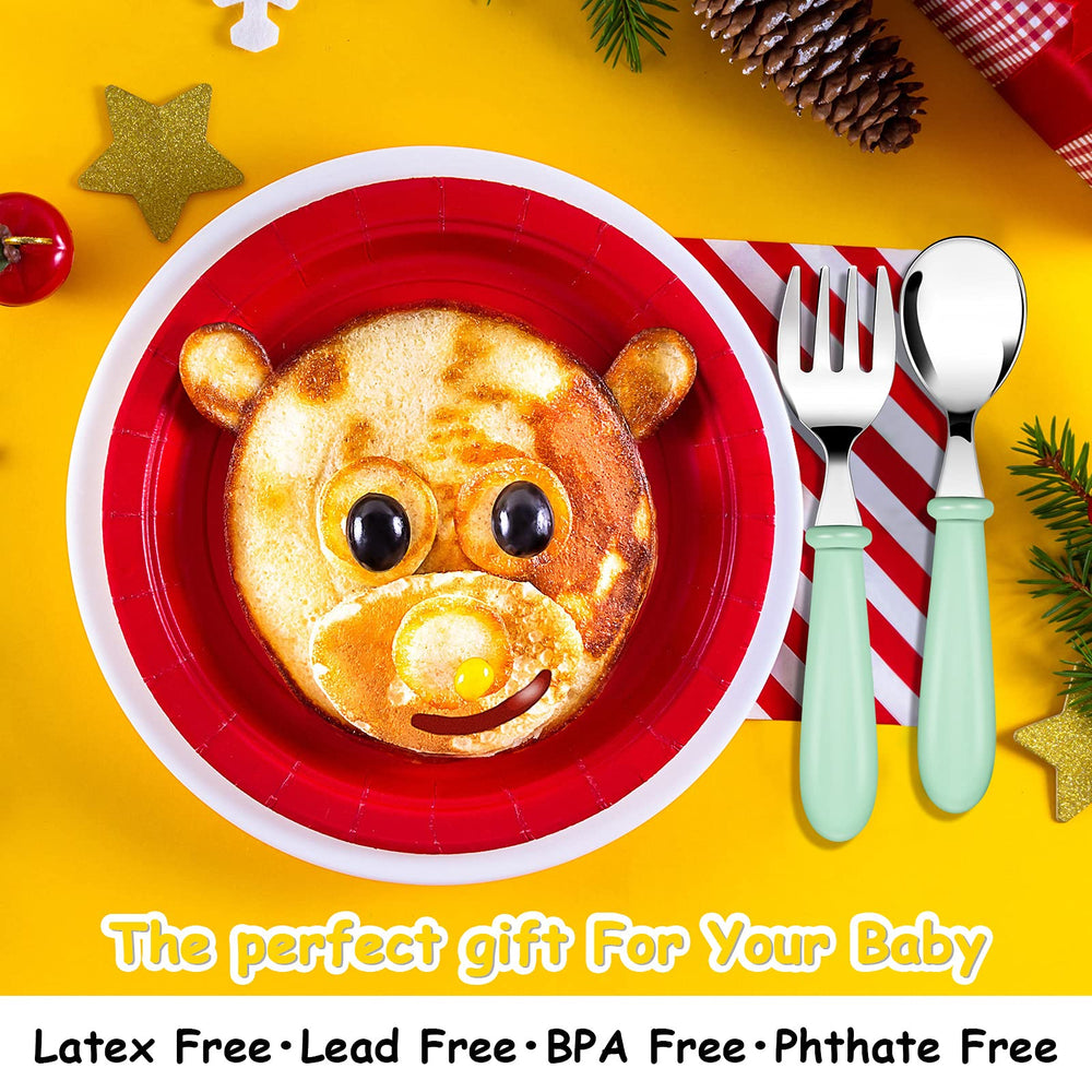 Honeydak toddler utensils round-handle design eases kid grip.