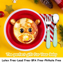 Honeydak toddler utensils round-handle design eases kid grip.