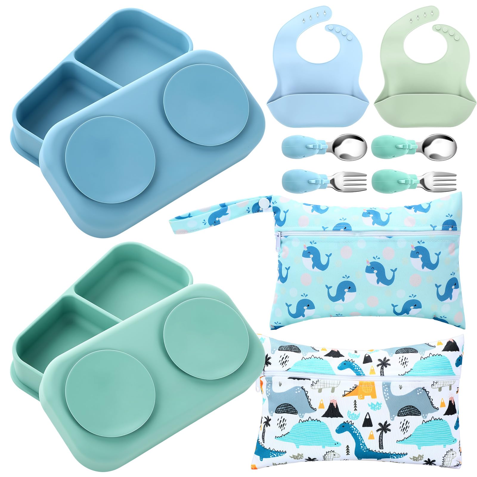 Honeydak travel silicone baby feeding set with suction bowls for mess-free meals on the go.