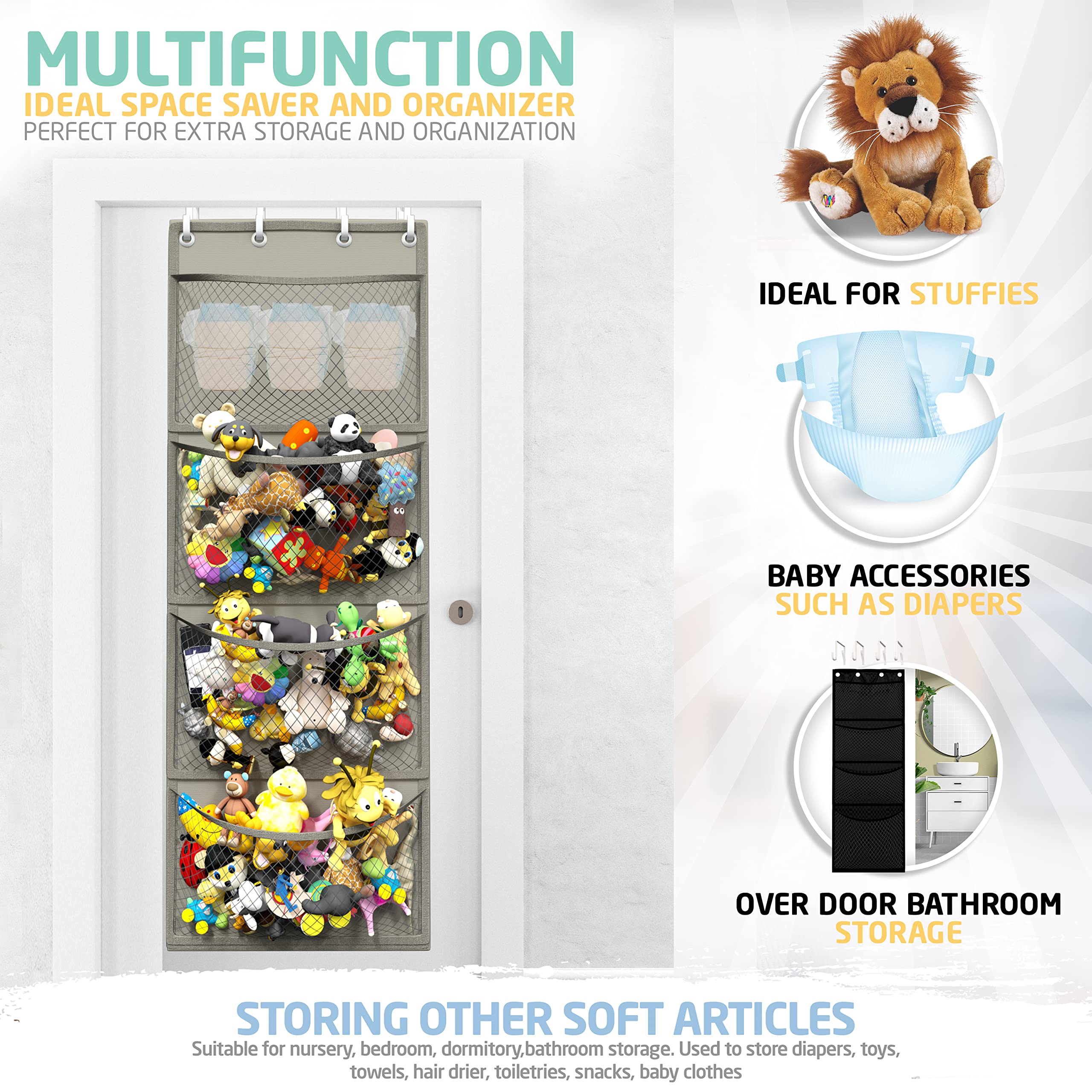 Honeyera bathroom storage over door keeps soft items tidy and within reach.