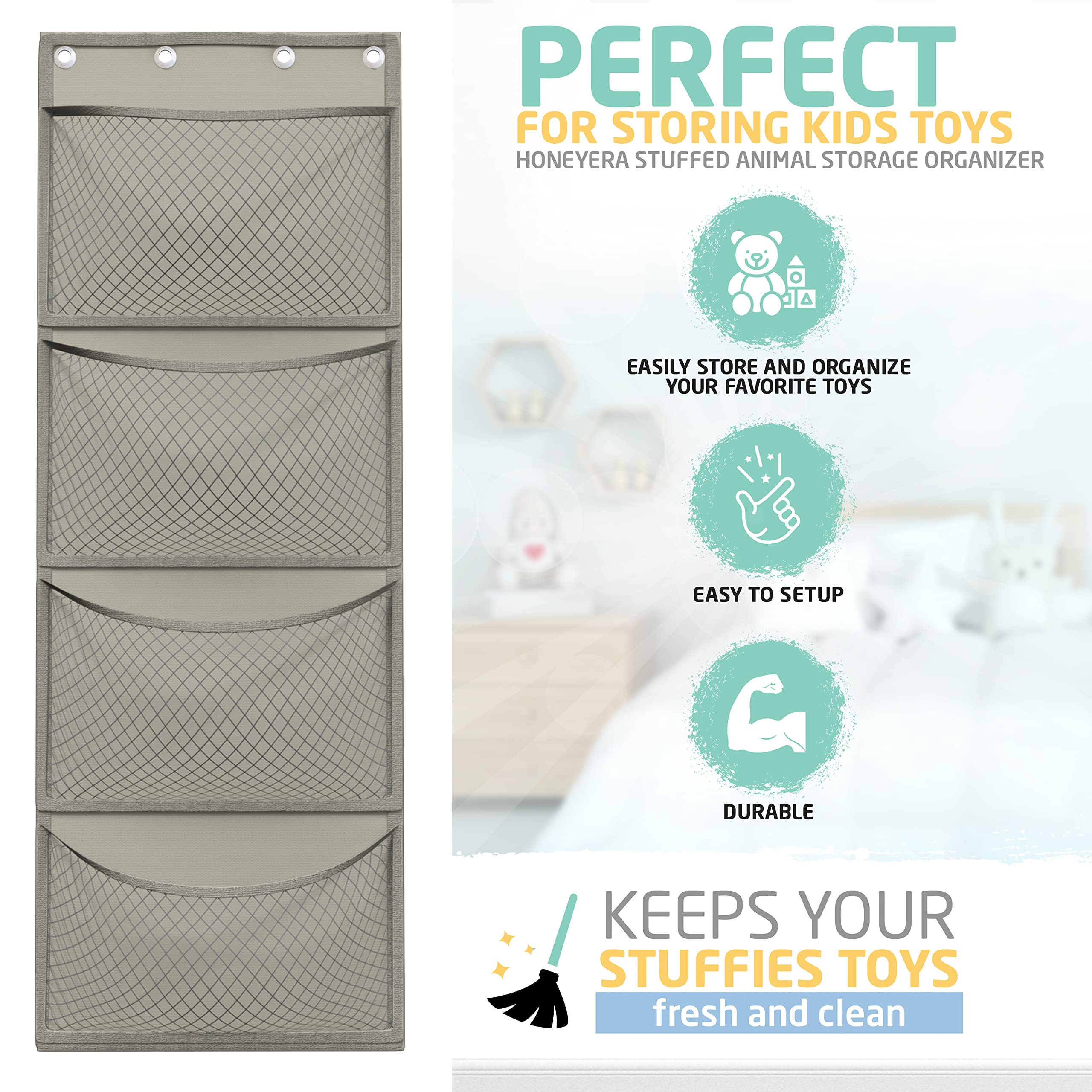 Honeyera bedroom storage for stuffies adds organization to playtime areas.