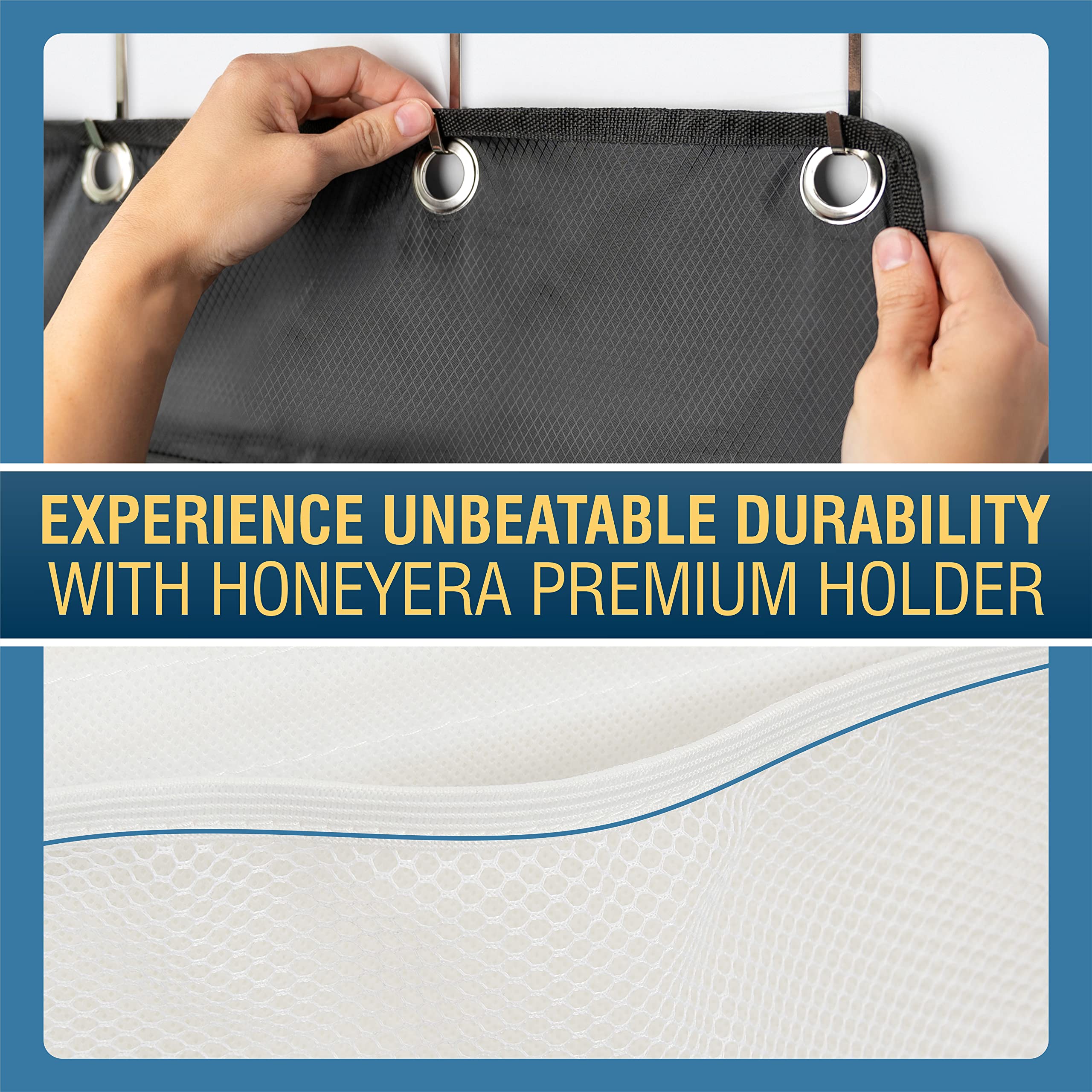 Honeyera four-hooks and collapsible bag optimize vertical space in small rooms.