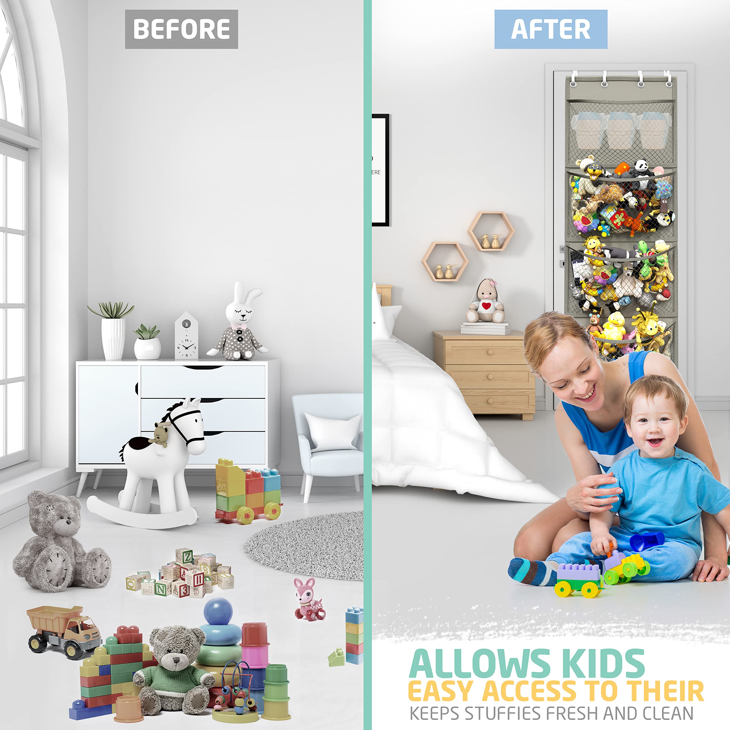 Honeyera laundry room storage keeps soft items neatly stored and out of the way.