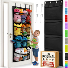Honeyera Original stuffed animal storage over-door bag with mesh pockets keeps toys accessible