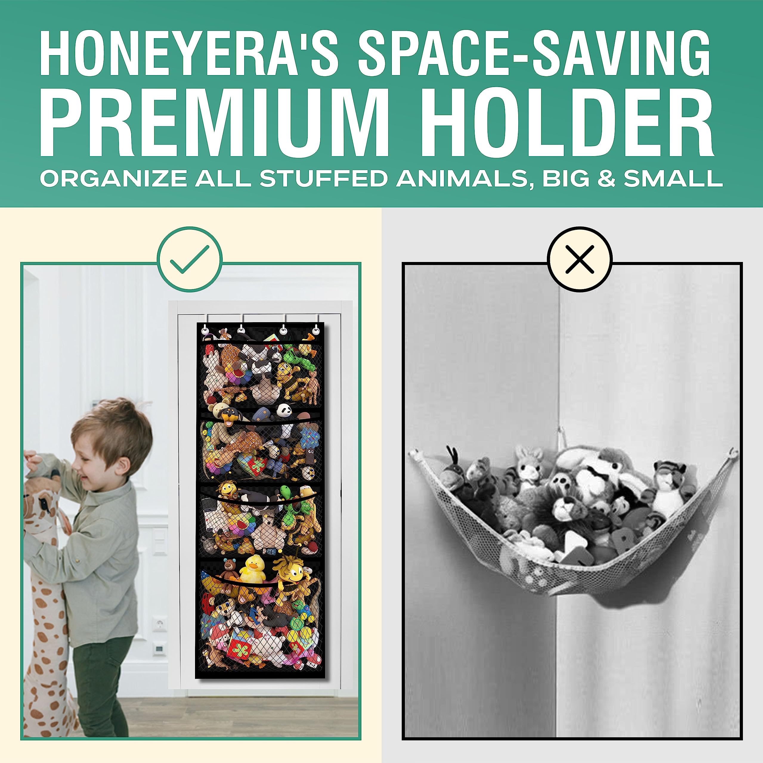 Honeyera Original over-door hanging organizer with metal hooks for quick toy organization