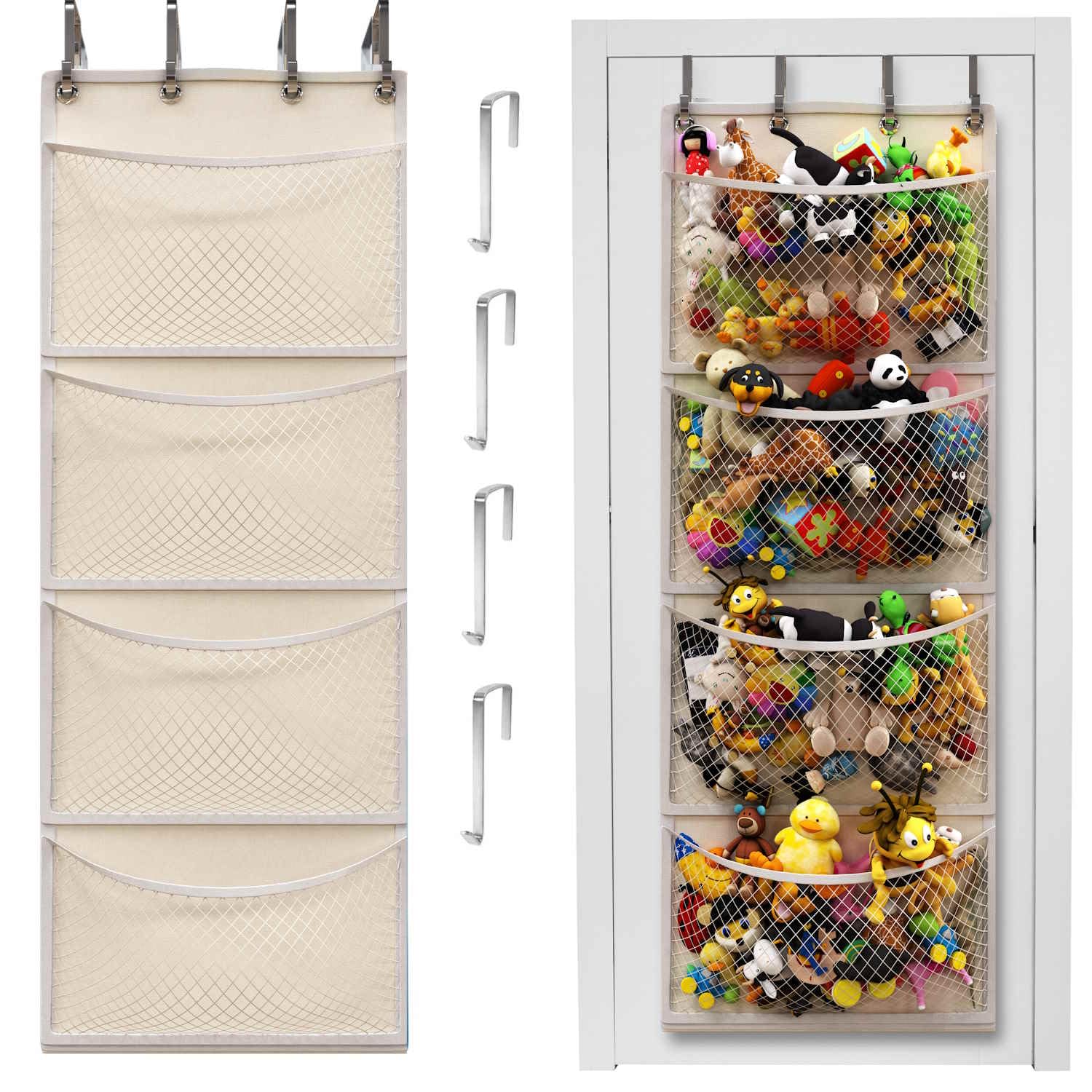 Honeyera over-door stuffed-animal-storage pockets keep toys accessible and organized.