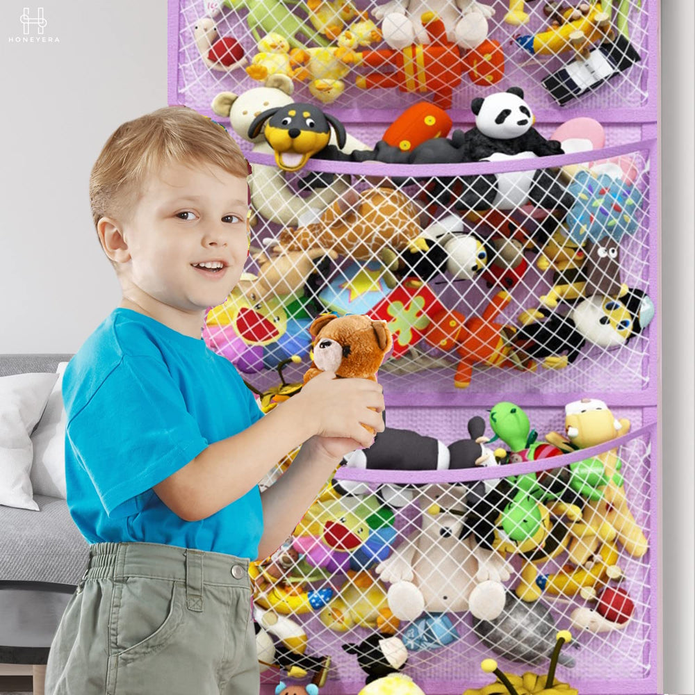 Honeyera Plush Storage highlights four mesh pockets for easy toy separation.