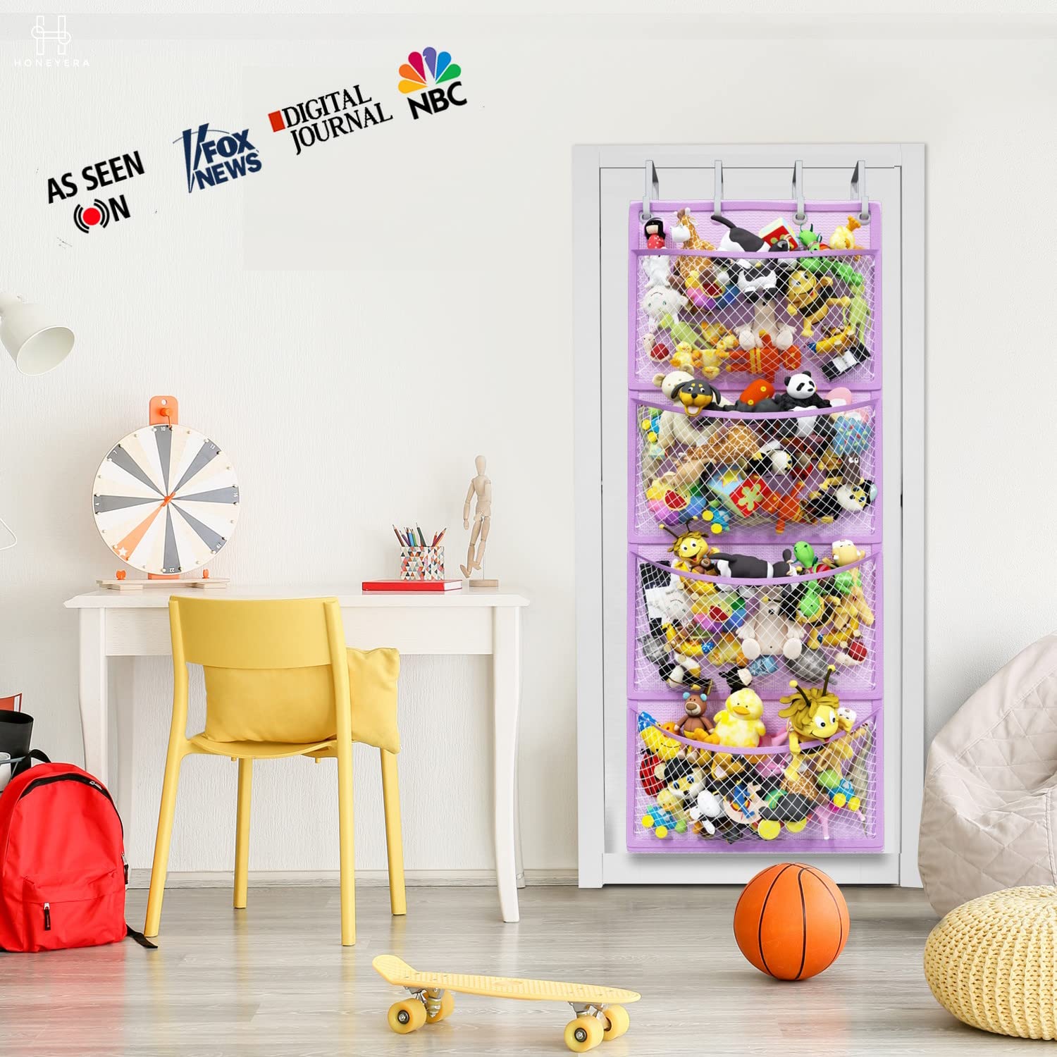 Honeyera Plush Storage sturdy metal hooks securely fasten the hanging system.